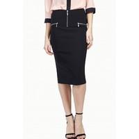 HW ZIP DETAIL BENGALINE MIDI SKIRT