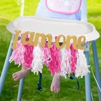 I am One Pink Tissue Fringe High Chair Decoration