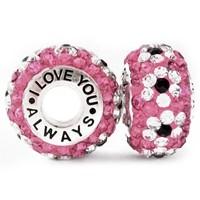 I Love You Always - Limited Edition - Luxurious and Exquisite Solid Sterling Silver 925 Pink and White Flowers CZ Austrian Crystals Bead Charm - will 