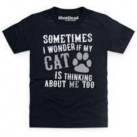 i wonder if my cat kids t shirt