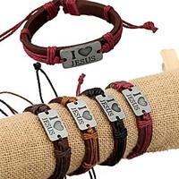 I Love Jesus Alloy Decorative Leather Bracelet