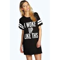 I woke Up Like This Oversized Tee Night Dress - black