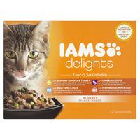 Iams Delights Pouch Cat Food Land and Sea in Gravy12 x 85g