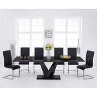 ibiza 180cm black glass extending dining table with malaga chairs