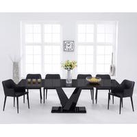 Ibiza 180cm Black Glass Extending Dining Table with Cuba Chairs