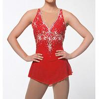 Ice Skating Dress Women\'s Sleeveless Snowsports Dresses Performance Spandex / Lace / Organza Crystals/Rhinestones / Ruffles 1 Piece Red