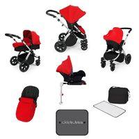 Ickle Bubba Stomp V3 Silver Frame All-in-one Travel System With Isofix Base-Red