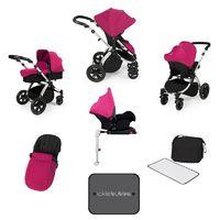 Ickle Bubba Stomp V3 Silver Frame All-in-one Travel System With Isofix Base-Pink