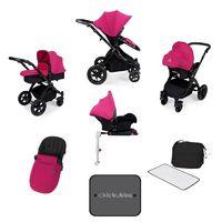 Ickle Bubba Stomp V3 Black Frame All-in-one Travel System With Isofix Base-Pink