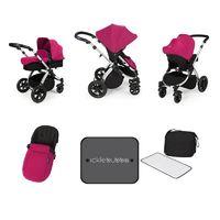 Ickle Bubba Stomp V3 Silver Frame All-in-one Travel System-Pink