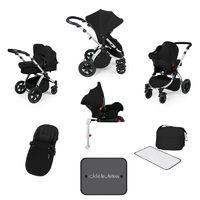 Ickle Bubba Stomp V3 Silver Frame All-in-one Travel System With Isofix Base-Black