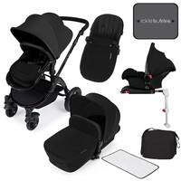 Ickle Bubba Stomp v3 All in One Travel System with Isofix Base in Black with Black Frame