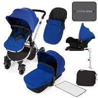 Ickle Bubba Stomp v3 All in One Travel System with Isofix Base in Blue with Silver Frame
