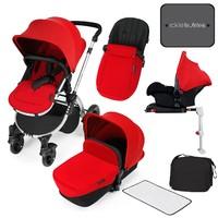Ickle Bubba Stomp v3 All in One Travel System with Isofix Base in Red with Silver Frame