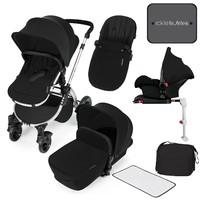 Ickle Bubba Stomp v3 All in One Travel System with Isofix Base in Black with Silver Frame
