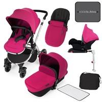 Ickle Bubba Stomp v3 All in One Travel System with Isofix Base in Pink with Silver Frame