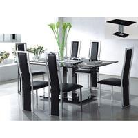 Ice Dining Table Rectangular In Black Glass With 6 Dining Chairs