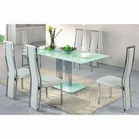 Ice Dining Table In Frosted Glass With 4 Dining Chairs White