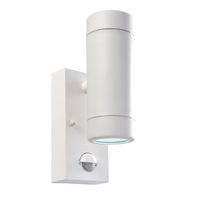 icarus 2 x 25w led gu10 up down pir wall white ip44 400lm 85463