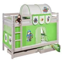 Idense Nelle Whitewash Bunk Bed - Pirate Green - With curtains and slats - Continental Single