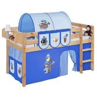 Idense Pine Wooden Jelle Midsleeper - Pirate Blue - With curtain and slats - Continental Single