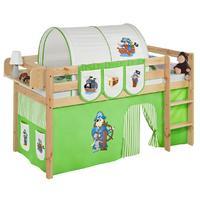 Idense Pine Wooden Jelle Midsleeper - Pirate Green - With curtain and slats - Continental Single