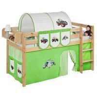 Idense Pine Wooden Jelle Midsleeper - Tractor Green - With curtain and slats - Continental Single