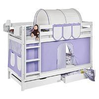 idense white wooden jelle bunk bed lilac with curtain and slats contin ...