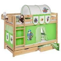 idense pine wooden jelle bunk bed pirate green with curtain and slats  ...