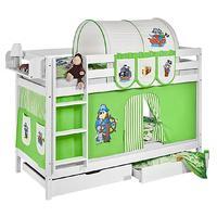 Idense White Wooden Jelle Bunk Bed - Pirate Green - With curtain and slats - Continental Single
