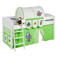 Idense White Wooden Ida Midsleeper - Pirate Green - With curtain and slats - Continental Single