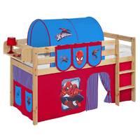 Idense Pine Wooden Jelle Midsleeper - Spiderman - With curtain and slats - Continental Single