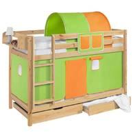 idense pine wooden jelle bunk bed green and orange with curtain and sl ...