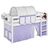 Idense White Wooden Jelle Midsleeper - Lilac - With curtain and slats - Continental Single