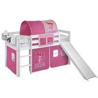 Idense White Wooden Jelle Midsleeper - Princess - With slide, curtain and slats - Continental Single