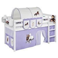 Idense White Wooden Jelle Midsleeper - Horses Lilac - With curtain and slats - Single