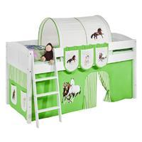 Idense White Wooden Ida Midsleeper - Horses Green - With curtain and slats - Continental Single