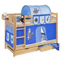 idense pine wooden jelle bunk bed pirate blue with curtain and slats c ...