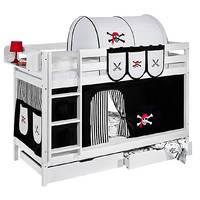 Idense White Wooden Jelle Bunk Bed - Pirate Black and White - With curtain and slats - Continental Single