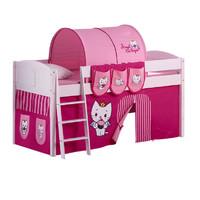 Idense White Wooden Ida Midsleeper - Angel Cat Sugar - With curtain and slats - Continental Single