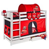 Idense White Wooden Jelle Bunk Bed - Disney Cars - With curtain and slats - Continental Single