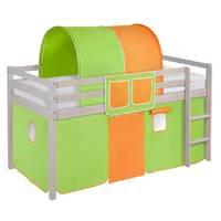 Idense Nelle Whitewash Midsleeper - Green and Orange - With curtains and slats - Continental Single