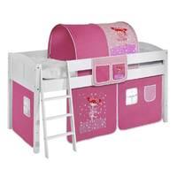 Idense White Wooden Ida Midsleeper - Princess - With curtain and slats - Continental Single