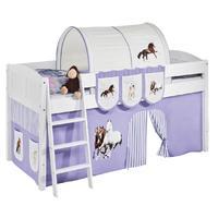 Idense White Wooden Ida Midsleeper - Horses Lilac - With curtain and slats - Continental Single