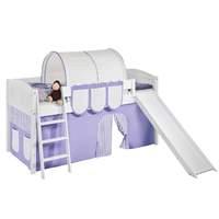 Idense White Wooden Ida Midsleeper - Lilac - With slide, curtain and slats - Continental Single