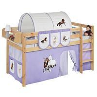 Idense Pine Wooden Jelle Midsleeper - Horses Lilac - With curtain and slats - Continental Single