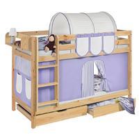 idense pine wooden jelle bunk bed lilac with curtain and slats contine ...