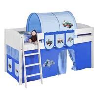 Idense White Wooden Ida Midsleeper - Tractor Blue - With curtain and slats - Continental Single