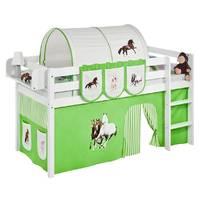 Idense White Wooden Jelle Midsleeper - Horses Green - With curtain and slats - Single