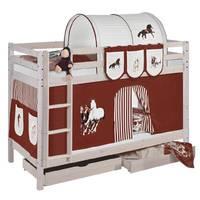 Idense Nelle Whitewash Bunk Bed - Horses Brown - With curtains and slats - Continental Single